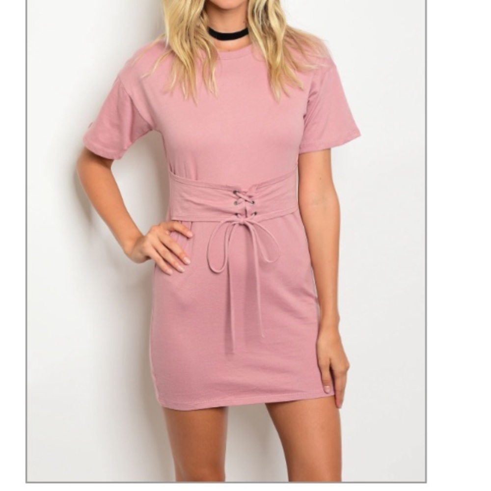 2LEFT Women Mauve Lace Up Tee Dress - Picture 1 of 2